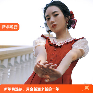 刺绣仙气波尔多红气质公主长裙连衣裙 原创法式 花间裳 一纸红笺