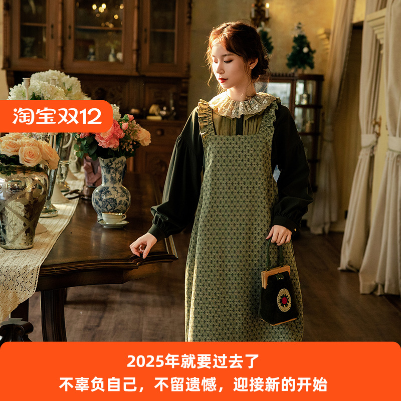 复古格子连衣裙气质显瘦中长款裙