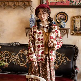 花间裳/有点甜/原创新中式宽松羊羔毛外套女小个子加厚棉服2024冬