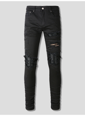 AMR jeans AMR pants torn jeans高街破洞紧身拼接牛仔裤子