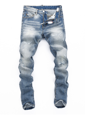 D Jeans Skinny Ripped Jeans 美式高街破洞补丁修身男裤牛仔裤子