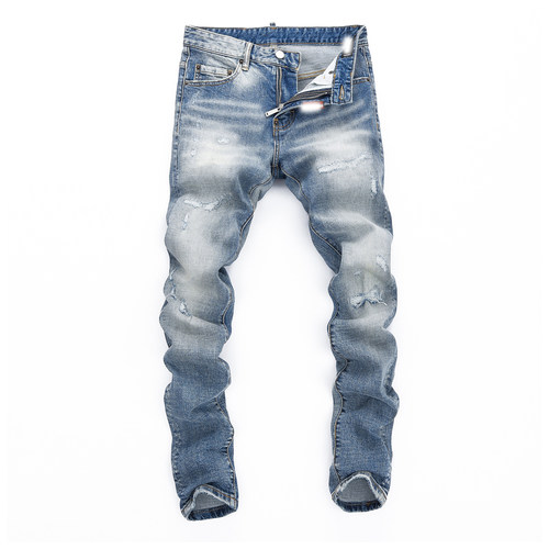 D Jeans Skinny Ripped Jeans 美式高街破洞补丁修身男裤牛仔裤子