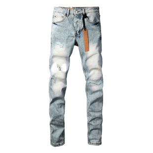 紧身高街紧身男牛仔裤 KUS 长裤 高街基础破洞做旧修身 子 jeans美式