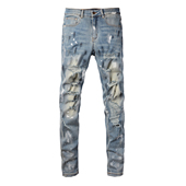 jeans pants torn AMR jeans高街破洞紧身蓝色牛仔裤 子