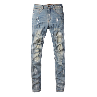 AMR jeans AMR pants torn jeans高街破洞紧身蓝色牛仔裤子