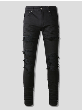AMR jeans AMR pants torn jeans高街破洞紧身黑色牛仔裤子