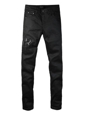 AMR jeans MX1 A米尔美式修身长裤蜡裤高街补丁紧身男牛仔裤子