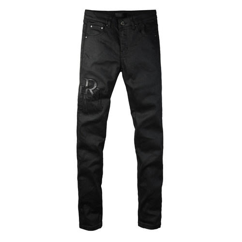 AMR jeans MX1 A米尔美式修身长裤蜡裤高街补丁紧身男牛仔裤子