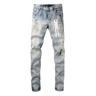 高街破洞藍(lán)色牛仔褲 PUR 子 jeans美式 torn jeans pants