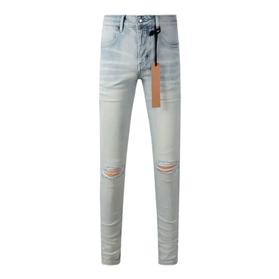 KUS jeans美式高街基础破洞做旧修身长裤紧身高街修身男牛仔裤子