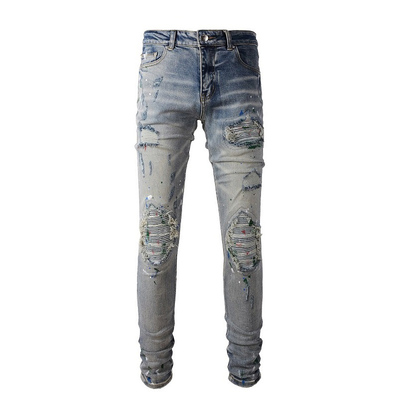 AMR jeans AMR pants torn jeans MX12高街破洞泼墨牛仔裤子