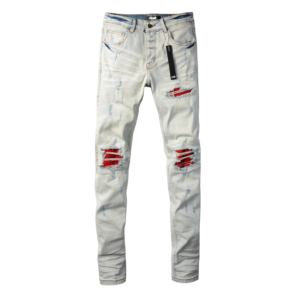 AMR jeans MX1 A米尔美式修身长裤洗水高街破洞紧身男牛仔裤子