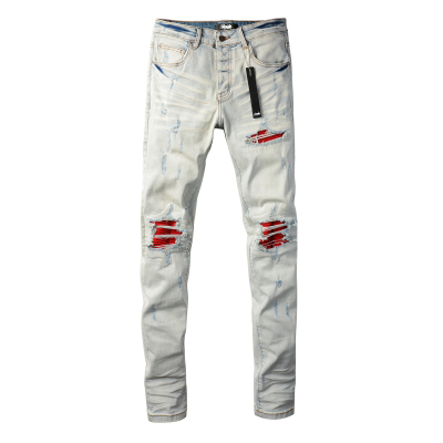 AMR jeans MX1 A米尔美式修身长裤洗水高街破洞紧身男牛仔裤子