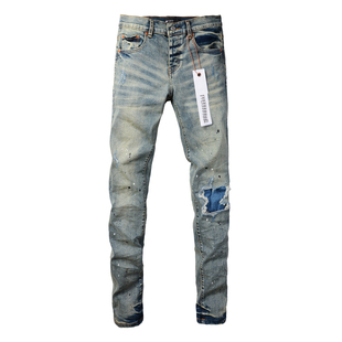 jeans 高街破洞蓝色牛仔裤 pants jeans美式 子 torn PUR