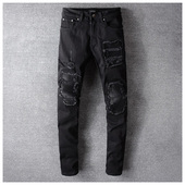 jeans pants torn AMR MX12高街破洞黑色牛仔裤 子