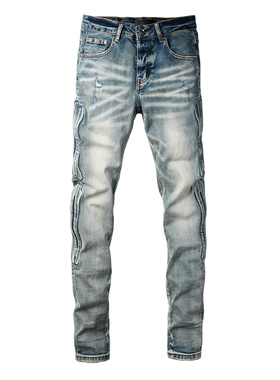 AMR jeans MX1 美式修身长裤太一街头高街破洞骨头紧身男牛仔裤子