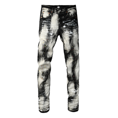 PUR jeans  pants torn jeans美式高街修身休闲泼墨牛仔裤子