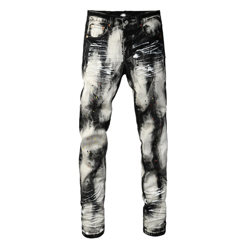 PUR jeans  pants torn jeans美式高街修身休闲泼墨牛仔裤子