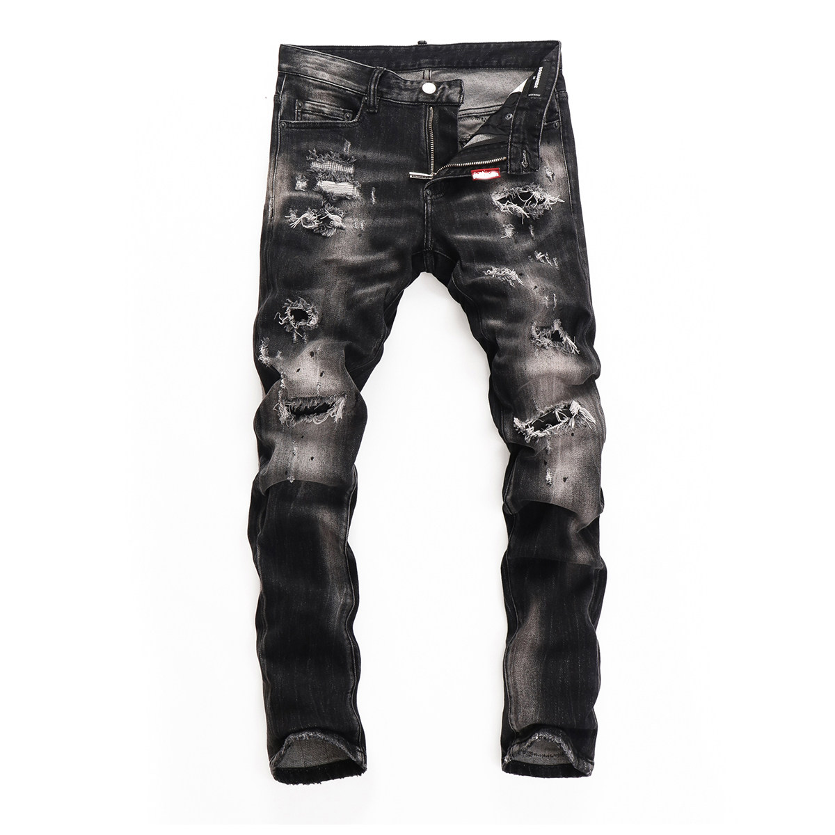 D Jeans Skinny Ripped Jeans 美式高街补丁破洞修身男裤牛仔裤子