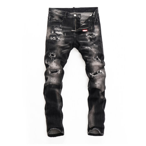D Jeans Skinny Ripped Jeans 美式高街补丁破洞修身男裤牛仔裤子