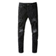 jeans pants torn AMR MX1高街破洞黑色牛仔裤 子