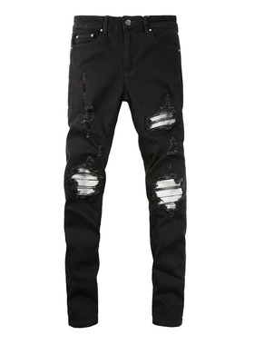 AMR jeans AMR pants torn jeans MX12高街破洞黑色牛仔裤子