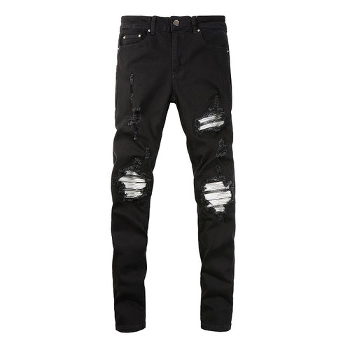 AMR jeans AMR pants torn jeans MX12高街破洞黑色牛仔裤子