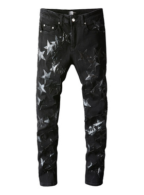 AMR jeans AMR pants torn jeans MX1高街破洞贴星星牛仔裤子