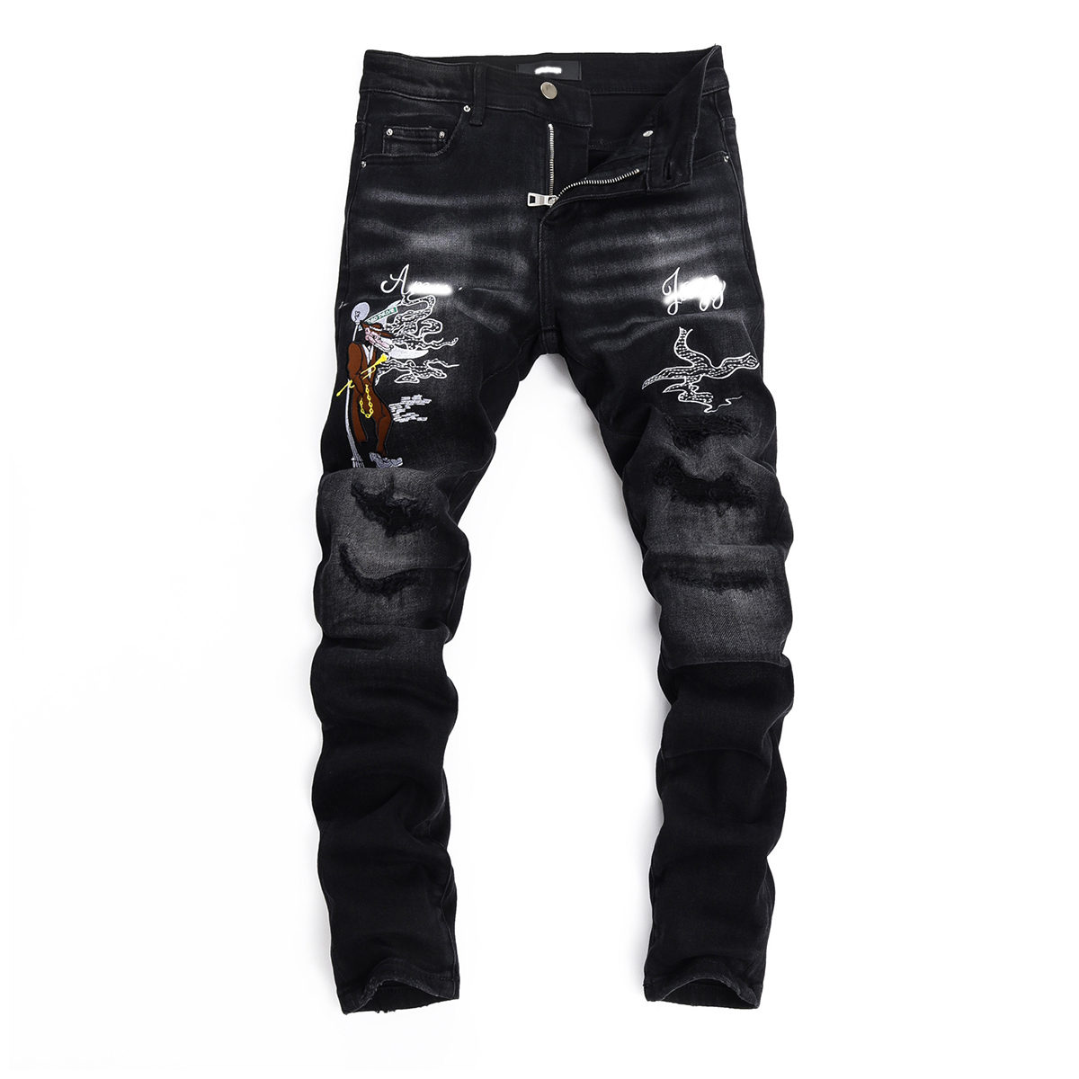 AMR jeans MX1 美式修身长裤太一街头高街破洞头巾紧身男牛仔裤子