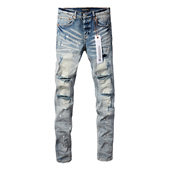 高街破洞泼墨牛仔裤 PUR 子 torn jeans美式 jeans pants