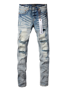 PUR jeans  pants torn jeans美式高街破洞泼墨牛仔裤子