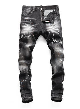 D Jeans Skinny Ripped Jeans 美式高街破洞泼墨修身男裤牛仔裤子