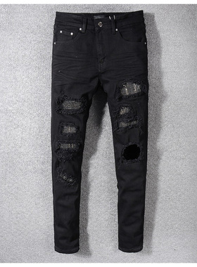 AMR jeans AMR pants torn jeans MX1高街破洞烫钻牛仔裤子
