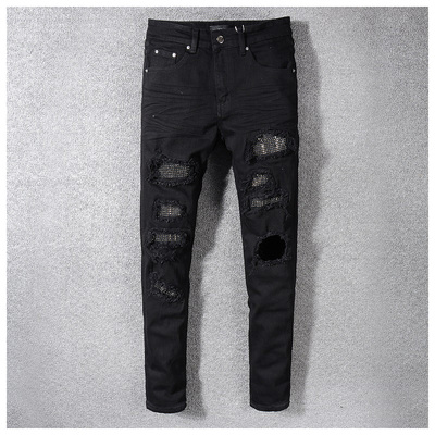 AMR jeans AMR pants torn jeans MX1高街破洞烫钻牛仔裤子