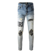 jeans pants torn AMR MX12高街破洞刺字牛仔裤 子
