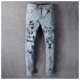 jeans pants torn AMR MX1高街破洞烫钻牛仔裤 子