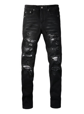 AMR jeans AMR pants torn jeans MX12高街破洞黑色牛仔裤子