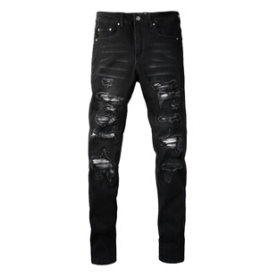 MX12高街破洞黑色牛仔裤 AMR torn pants 子 jeans