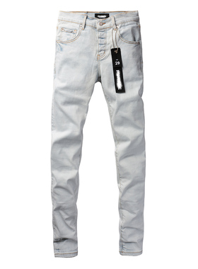 PUR jeans  pants torn jeans美式高街基础款蓝白修身牛仔裤子