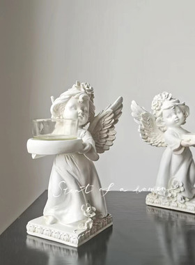 复古做旧翅膀天使手托烛台