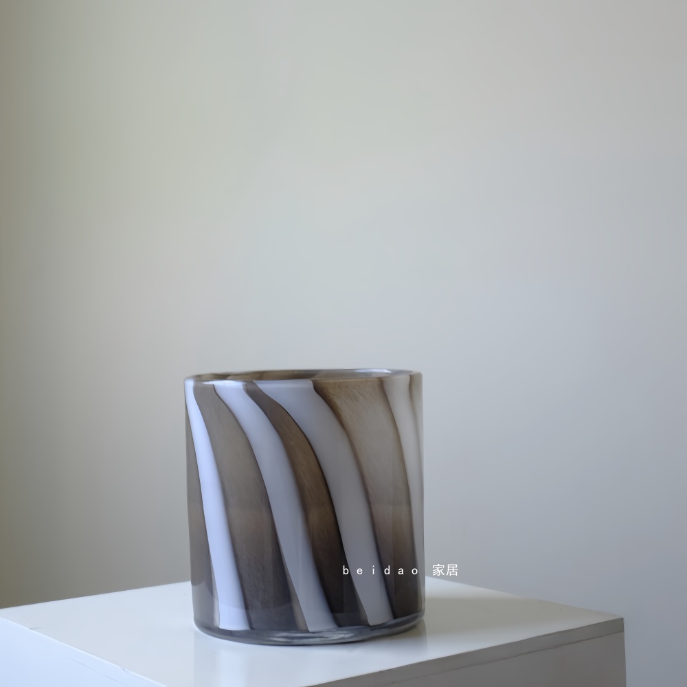 北欧极简条纹中古蜡烛杯烛台花瓶