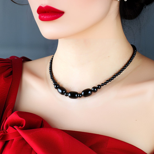 锦瑟原创黑玛瑙锁骨链百搭遮疤