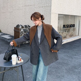 宽松西装领毛呢外套女洋气潮2025秋冬新款韩系夹棉加厚呢子大衣