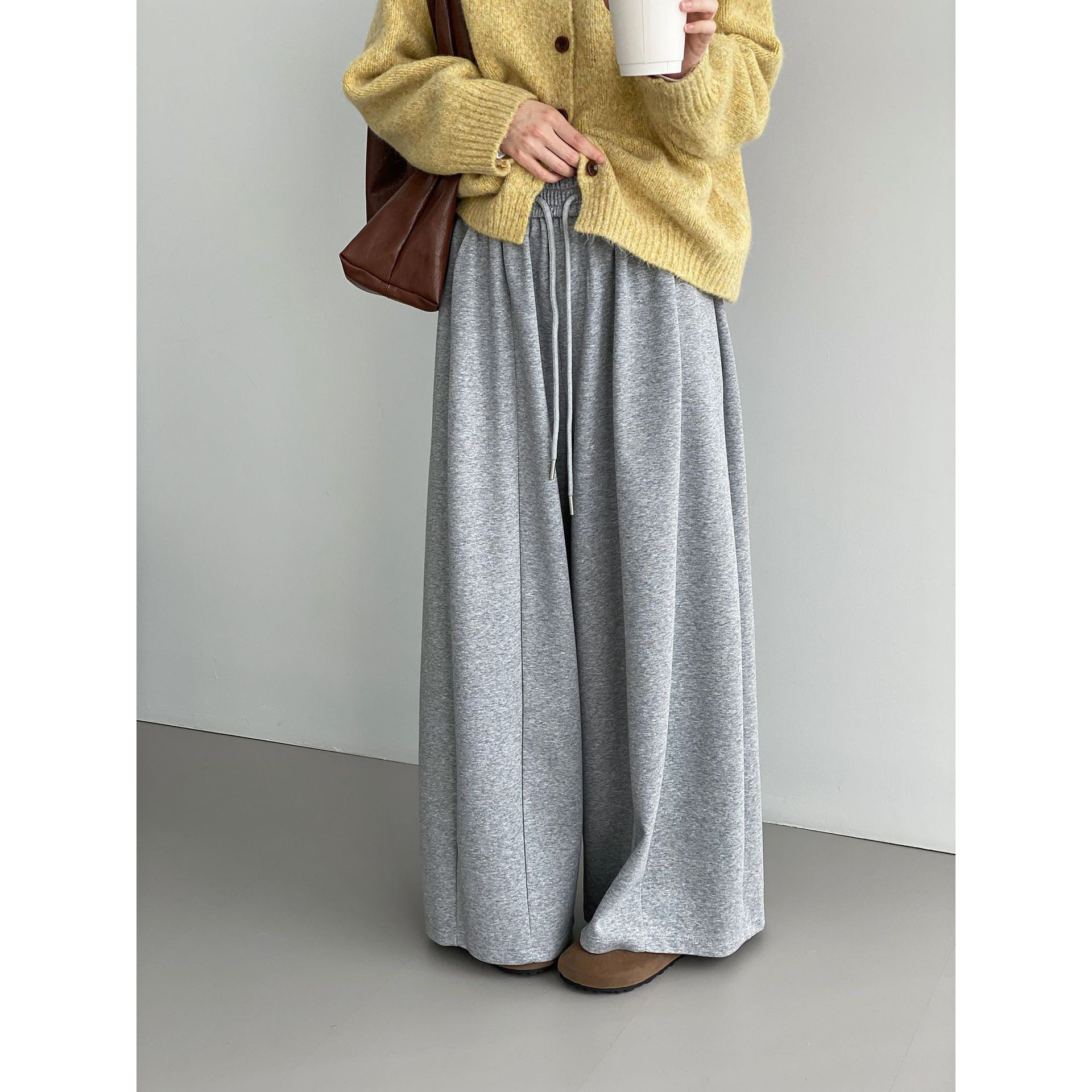 空气垂垂裤~韩系早春百搭慵懒风卫裤女松紧腰宽松阔腿裤