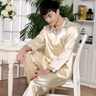 男士冰丝绸睡衣春秋季长袖休闲薄款简约四季款家居服男可外穿套装
