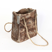 纯手工制作田园家居侘寂风原创木质花盆花桶花瓶复古装 饰器皿摆件