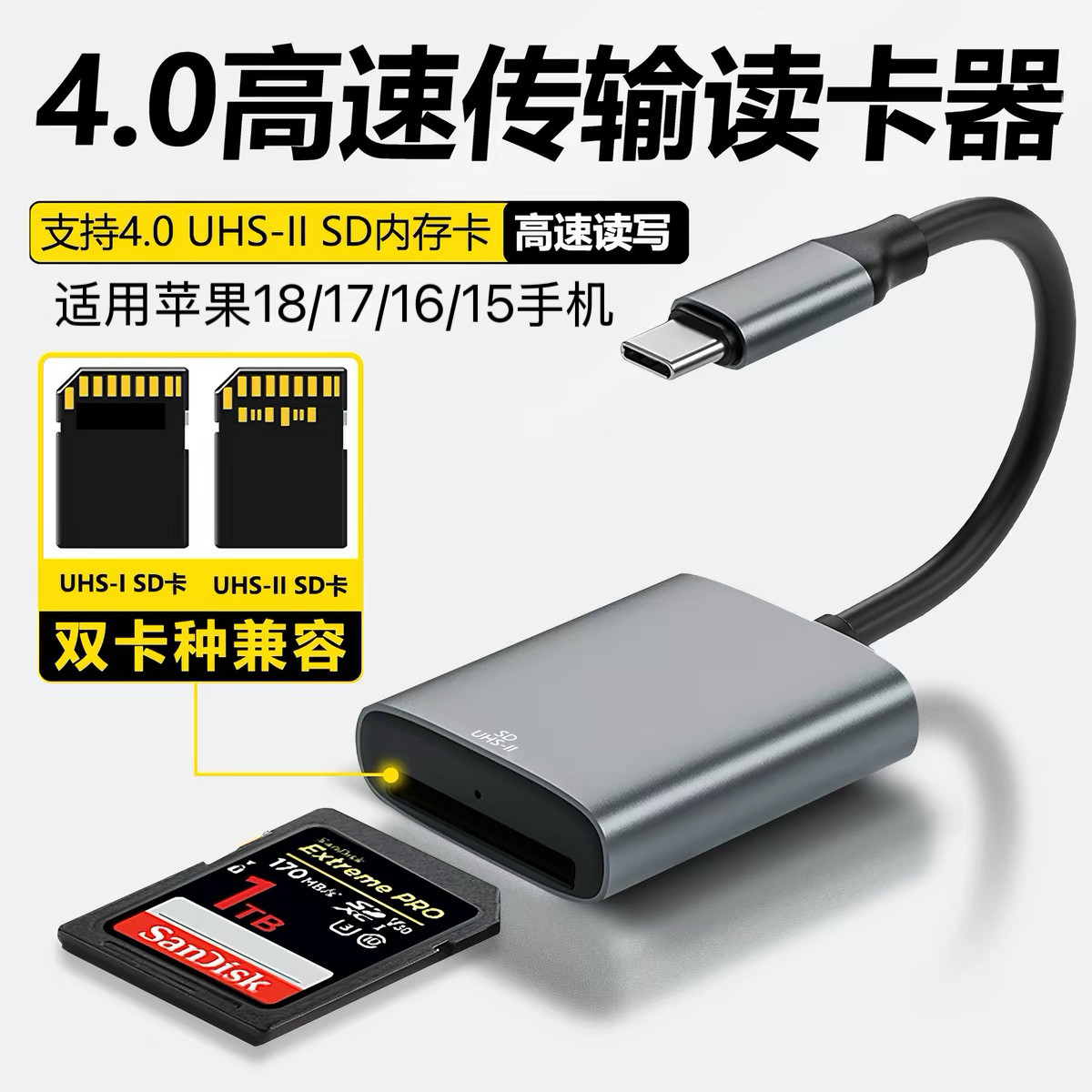 iPhone18手机读卡器SD卡TF/ms高速适用苹果Type-C15/16相机转换器