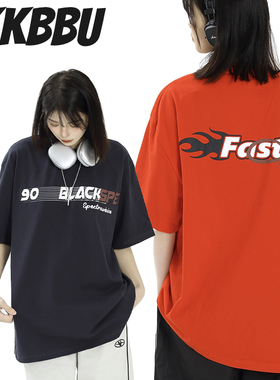 KKBBU美式复古字母印花cleanfit短袖t恤男女夏季潮牌宽松百搭情侣