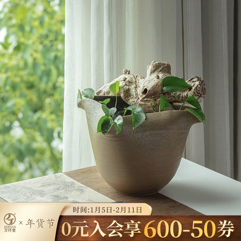 万仟堂创意陶瓷流水器家居循环加湿器中式办公室装饰摆件枯木逢春