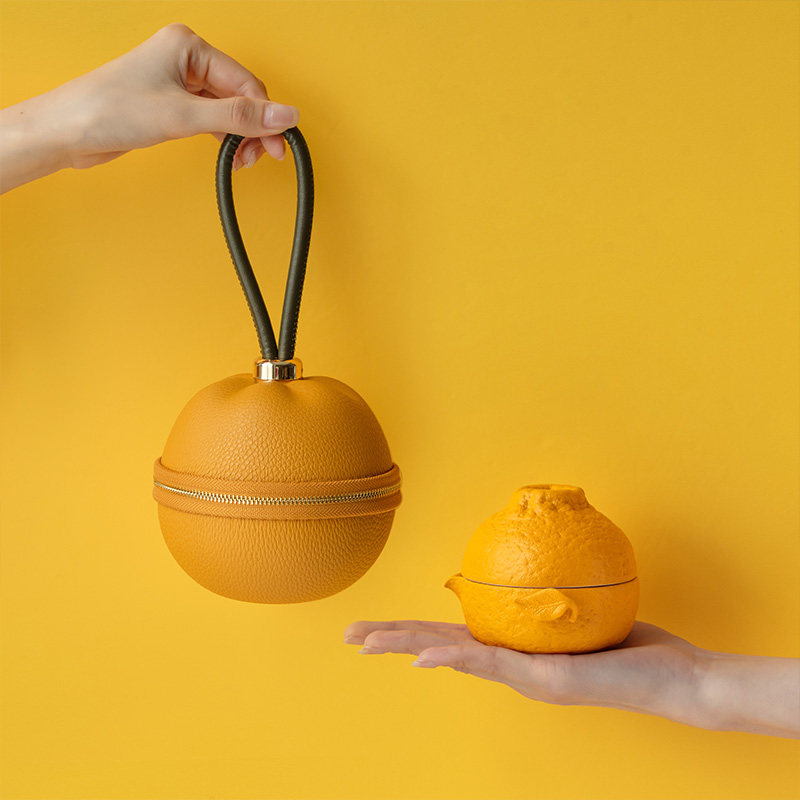 万仟堂丑橘快客杯一壶一杯户外便携式旅行随身茶具家用大吉大利